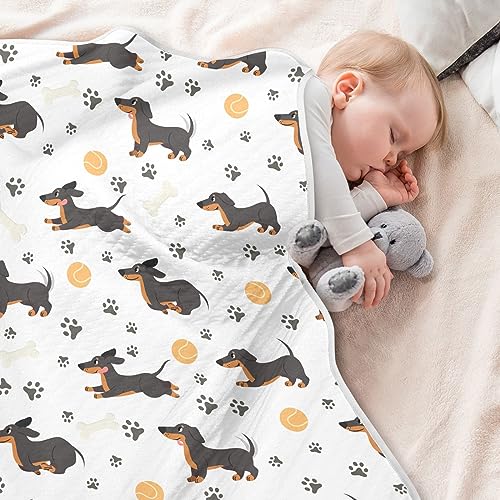 Image of Swaddle Blanket for Dachshund with Dog Paws Baby Receiving Blanket Muslin Baby Swaddles Soft Cotton Breathable Nursery Blankets for Unisex Boys and Girls 30x40 Inch