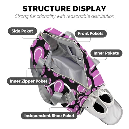 Tennis Fuchsia Sport Gym Gym Bag for Women, Travel Duffle Bag Carry On Weekender Bag with Shoe Compartment 5