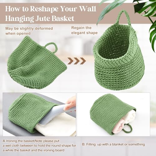 Image of Honeydak 3 Hanging Baskets, Sage Color Palette, Barrel, Cotton Rope