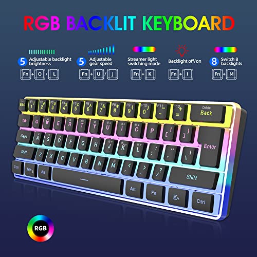 Image of Snpurdiri 60% Wired Gaming Keyboard, 61 Keys Pudding Keycaps RGB(Black) | Ultra-Compact Mini Gaming Keyboard, Waterproof Small Gaming Keyboard for Office /Gaming