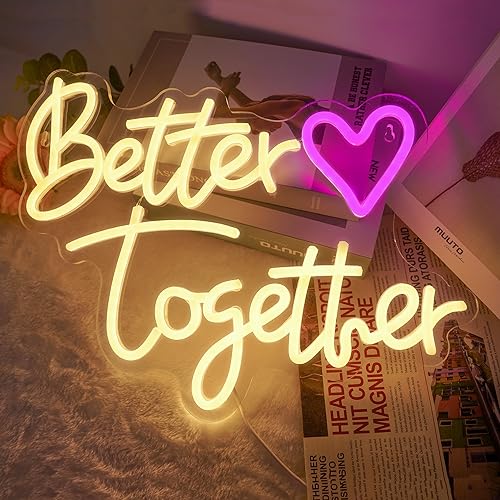 Better Together - Letrero de luz de neón LED de neón alimentado por USB para el hogar, dormitorio, interior, bar, sala de juegos, tienda, hotel, decoración de pared, fiesta de Navidad para