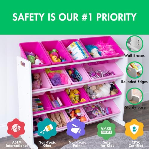 Image of Humble Crew Supersized Toy Storage Organizer with 16 Removable Bins, White /Pink - Large Toy Storage for Toddlers Ideal for Kids' Rooms, Playrooms, and Nurseries - Modern Toy Bins for Kids