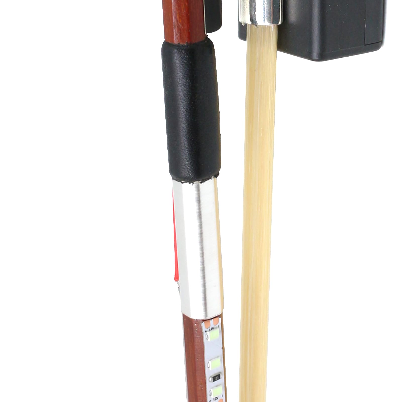 Archet de violon 4/4 en acajou brésilien, archet équilibré avancé avec lumières LED bleues, archet de violon en crin de cheval blanc de Mongolie, convient aux débutants (01)