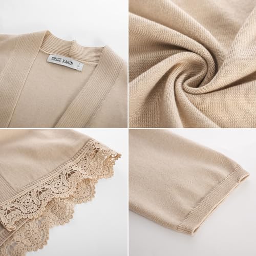 Image of GRACE KARIN Women 3 /4 Sleeve Cropped Cardigan Open Front V Neck Lace Lightweight Bolero Short Shrugs 2025 Summer