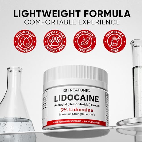 Image of Treatonic 5% Lidocaine Numbing Cream: Lidocaine Cream Maximum Strength for Pain Relief, Itching, Burning, Soreness, Hemorrhoid Treatment - Fast Acting & Long Lasting Numbing - 6.3 oz