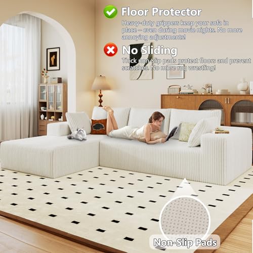 Image of 96 inch Modular Sectional Sofa, Modern Corduroy Cloud Couch with Deep Seat, Boneless Couch Upholstered 3-Seater L-Shaped Sofa for Living Room, No Assembly Required (White, Left-Facing Chaise)
