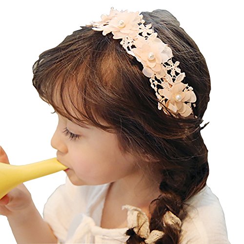 Floral Wedding Lace Headband, Princess Vintage Modern Style Headband for Girls (Pink and Ivory)