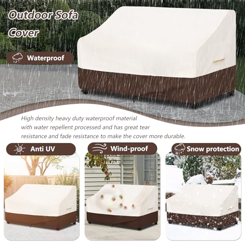 Image of Bitubi Waterproof Patio Sofa Cover, Heavy Duty 3-Seater Outdoor Couch Cover Size Up to 85W x 38D x 35H Inches, Lawn Patio Furniture Covers with Air Vent (Brown)