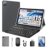 10 Inch Tablet, Android 15 Tablet with 24GB RAM + 128GB ROM (1TB Expandable), Octa-Core, 1280x800 IPS HD Touchscreen, 5MP+8MP Dual Camera, 6000mAh, Tablet with Keyboard, Mouse, Widevine L1(Gray)