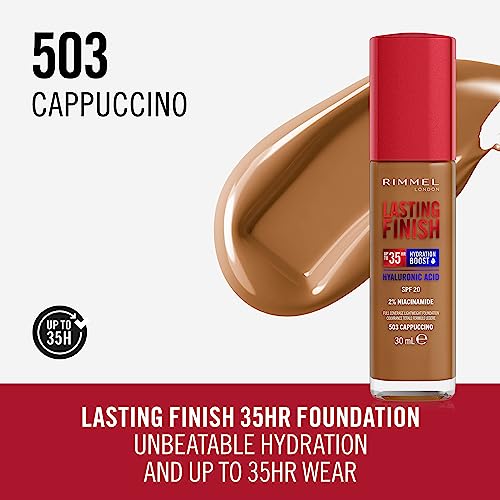 Rimmel Lasting Finish 35Hr Foundation 503 Cappuccino, Full Coverage, Hydrating, SPF20, Hyaluronic Acid, Vitamin E - Image 2