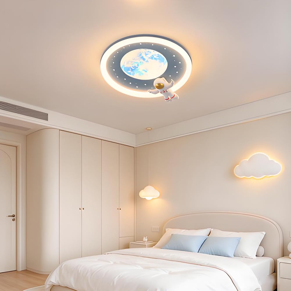 AoLa Dziecięca lampa sufitowa LED księżyc z możliwością ściemniania za pomocą pilota lampa sufitowa projekt astronauty nowoczesna lampa księżycowa pokój dziecięcy lampa dekoracyjna