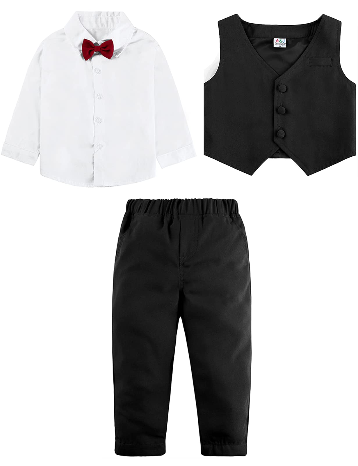 mintgreen Trajes para Niños Gentleman Conjunto de 4 Piezas Camisa de Manga Larga + Pajarita + Chaleco de Cuadros + Pantalones