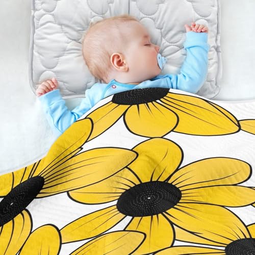 Custom Black-Eyed Susan Simple Line Art Valentinesnes Knit Baby Blanket Cozy Custom Made Tigers Baby Blanket with Name for Nursery Stroller Crib 30x40in Mantas para4