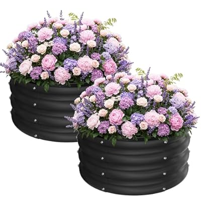 ZXZYHFTY Round Galvanized Raised Garden Bed kit,Black Outdoor Garden Raised Planter Box, Round Large Metal Raised Garden Beds for Vegetable 2 * 2 * 1ft 2 Pcs
