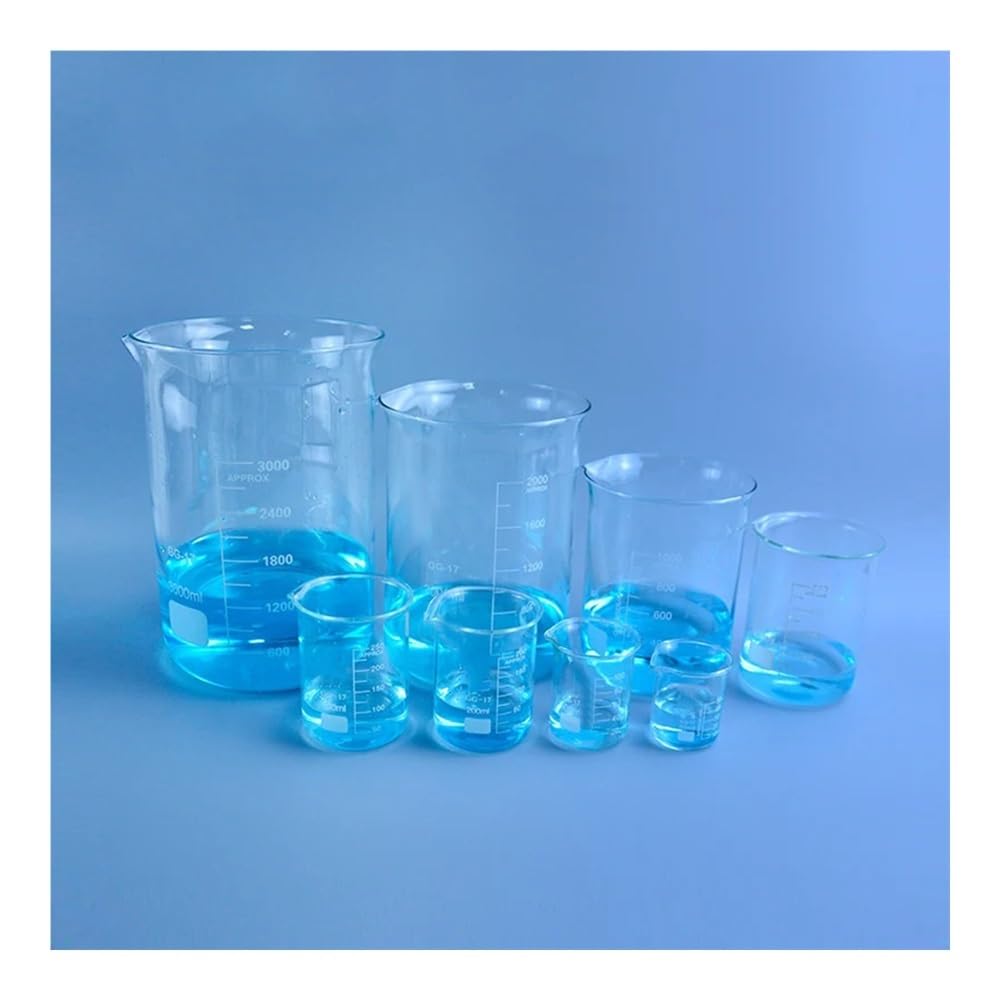 Vetreria da laboratorio Becher basso da 50/100/250/500/1000/3000 ml for laboratorio chimico, in vetro borosilicato trasparente, ispessito con beccuccio(2000ml)