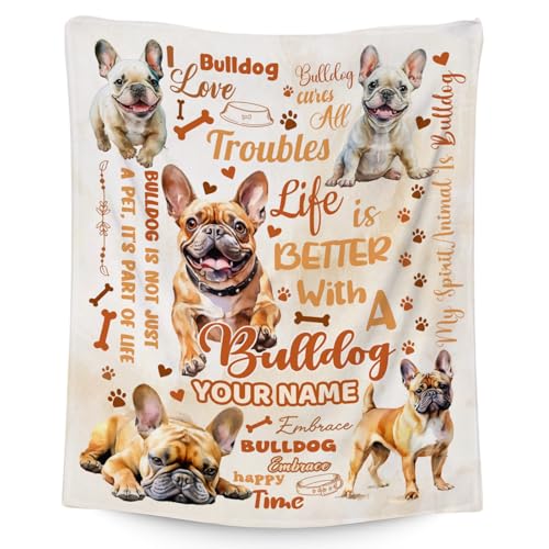 Custom Bulldog Blanket, Bulldog Lovers Gift, Cute Soft Throw Gifts for Girls Boys Women, Cozy Flannel Throw Blankets for Couch Sofa, 30"x40"