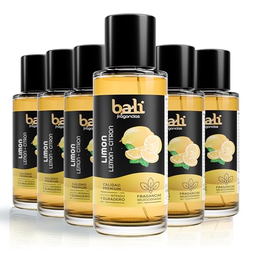 Bali fragancias Pack de Esencias al Aceite de Limón para Humidificador. Set de Ambientadores Fresco y Cítrico en Esencia para Difusor. Aceite Natural para Quemador de Aromaterapia. 50 ml. 6 Unidades