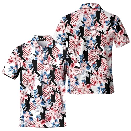 Funny Golfs Pattern Polo Shirts for Men Tropical Vintage Shirts Mens Polo Shirts Short Sleeve Button Up Golf Shirts for Men2