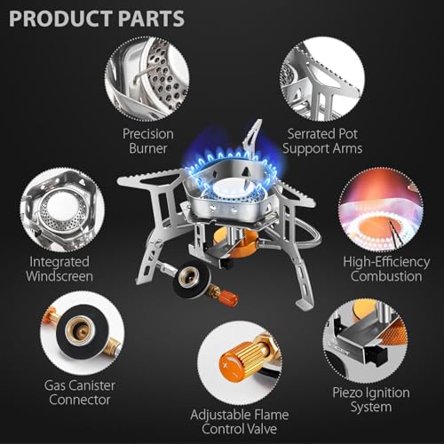 Image of Hacer Portable Camping Gas Stove with Piezo Ignition & Storage Box with Butane Gas Stainless Steel Folding Burner for BBQ Hiking Trekking Traveling and Emergency Use (1 Stove + 1 Butane)