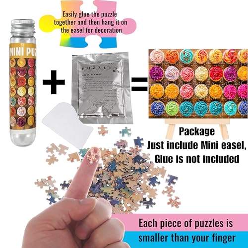 Puzzles pequeños para adultos 150 piezas Vintage Caramelos Cupcake Donut Mini Rompecabezas 6 x 4 pulgadas, 3 piezas, caballete mini incluido miniatura 5
