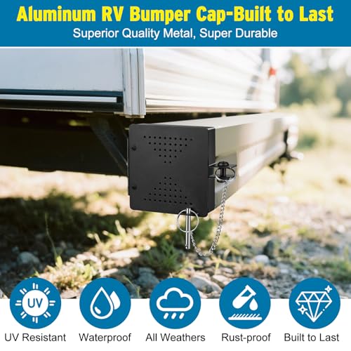 Image of RV Bumper End Cap Fits Standard 4-Inch Square Camper Bumpers, 2 Pack Aluminum Camper Bumper End Caps Heavy Duty with Ventilation, Secure Sewer Hose Storage, Square Bumper Caps