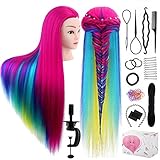 Training Head, TopDirect 29' Colorful Hair Mannequin Manikin Head Cosmetology Doll Head Practice Styling Hairdressing Training Braiding Heads with Clamp Holder and Tool Set