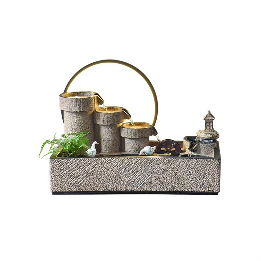 Desktop fountain Simple Fountain Water Ornaments Attract Wealth Feng Shui Wheel Decorative Living Room Desktop Circulating Desk waterfall decor
