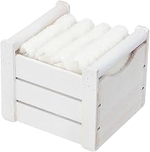Casatessile Set of 4 Washcloths 30 x 30 cm with Wooden Basket Classic Bathroom Washbasins 30 x 30 cm with Basket for Guests - White