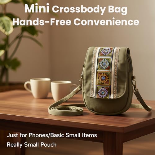 Image of Goodhan Embroidery Canvas Crossbody Bag Cell phone Pouch Coin Purse for Women