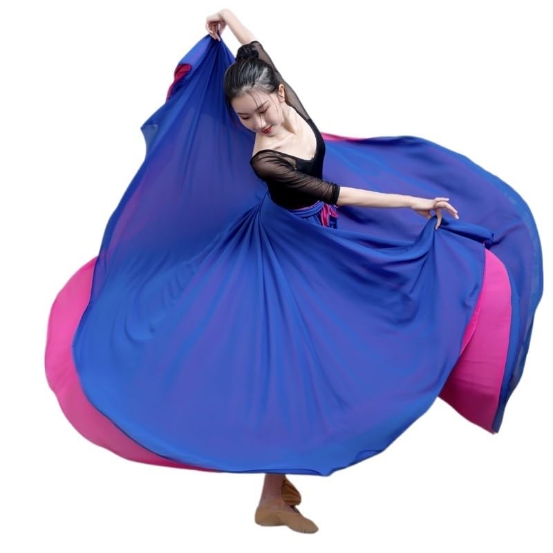 Falda Danza del Vientre Falda Larga de Gasa con Dos Lados en Contraste de Color de 8M for Primavera y Verano, Estilo Bohemio(Blue Rose Red,XL)