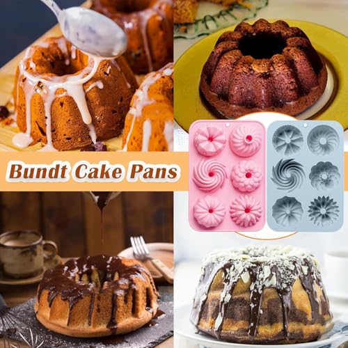 Ceeyoll 2 Stück Rosa Mini Silikon Gugelhupfform,Wiederverwendbar Kuchenform Klein Savarin Form, Gugelhupf Backform, Gugelhupf Kuchenform, Antihaftbeschichted Backformen für Kekse, Bagels, Muffins.