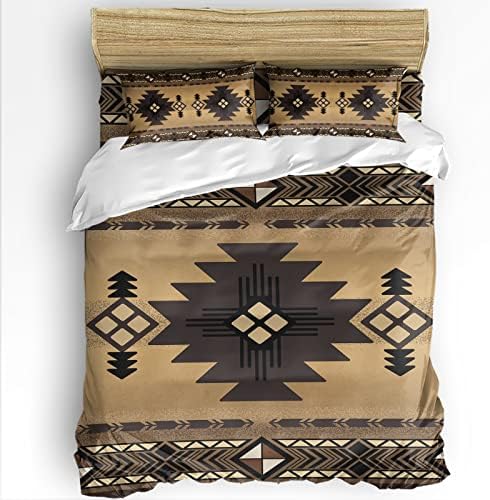 PartyShow 4 Piece Bed Sets Twin, Western Bedroom Comforters Cover Bed Sheet with 2 PCS Pillowcases for Girls/Boys/Kids/Bedroom Rustic Southwest Native American Indian Tribal