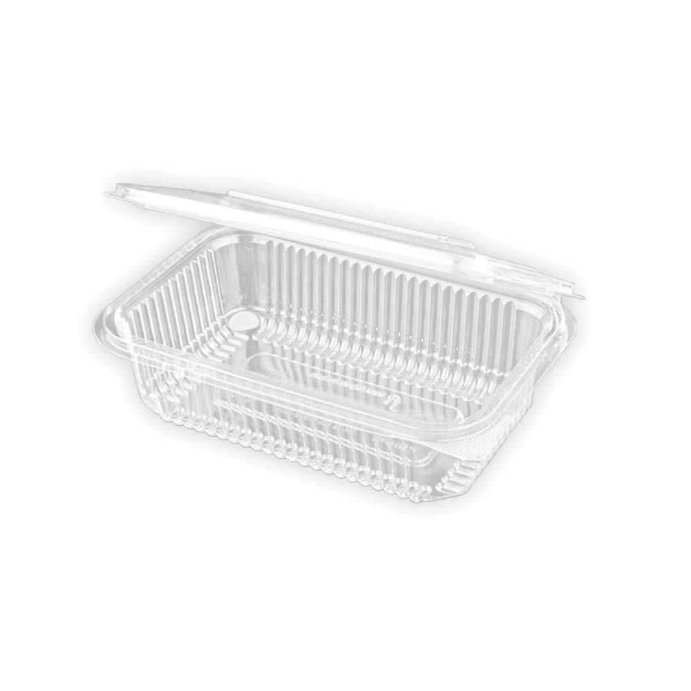 400 uds - Envase recipiente para comidas frías con tapa bisagra rectangular - Capacidad 750 ml - Polietileno (PET) transparente