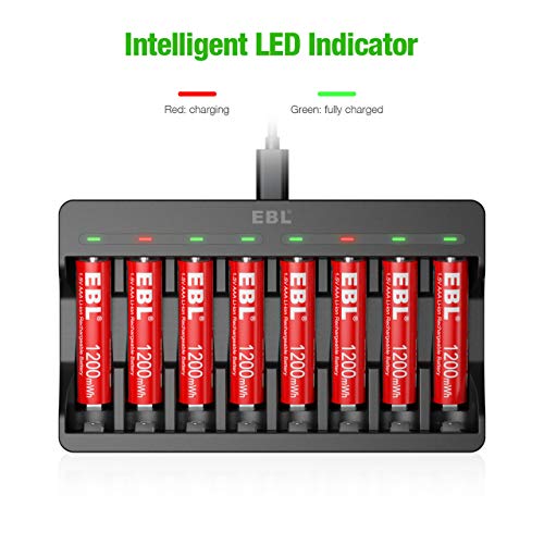 Ebl 8 Pack Of Rechargeable Lithium Aaa Batteries 1200Mwh With 8 Bay Smart Battery Charger For Aa Aaa Lithium Rechargeable Batteries thumb #3