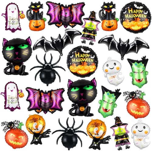 24 Pcs Halloween Foil Balloons Decoration Happy Halloween Balloon...