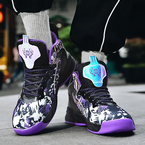 Image of Men's High-Top Basketball Shoes Anti-Slip and Wear-Resistant Soles Running Shoes Graffiti Design Fashionable Sports Shoes