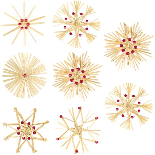 18 Stück Christbaumschmuck Strohsterne mit Perlen...