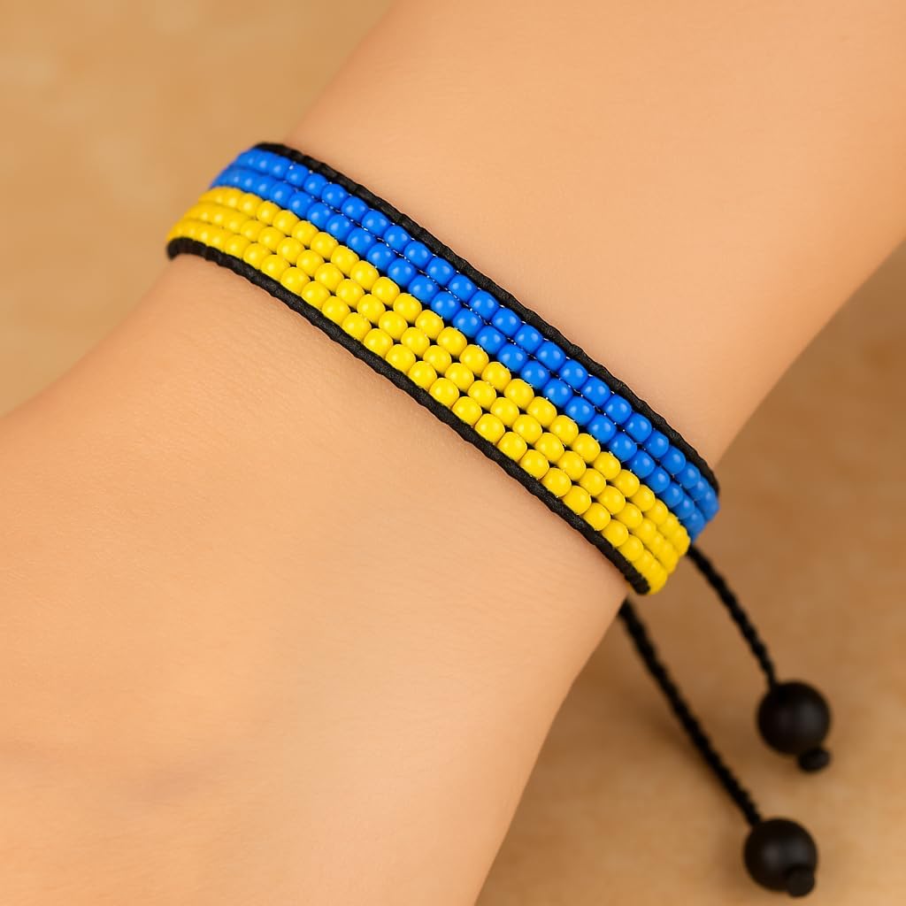 FAHARI Ukraine Flag Bracelet: Handmade, Adjustable Unisex Boho Wristband - Image 7