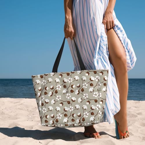 Large Beach Bags Water-resistant Sandproof - cotton tree Cute Beach Tote Bags for Women with Zipper 5