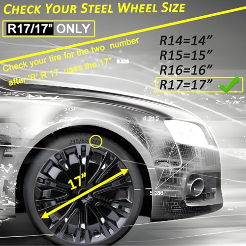 Image of Hubcap Wheel Cover Replacement R17 Hub Caps Universal-Fit Steel Wheel Rim Cover ABS Material Exterior Accessories for Car Truck SUV -Set of 4(17-inch,Black)