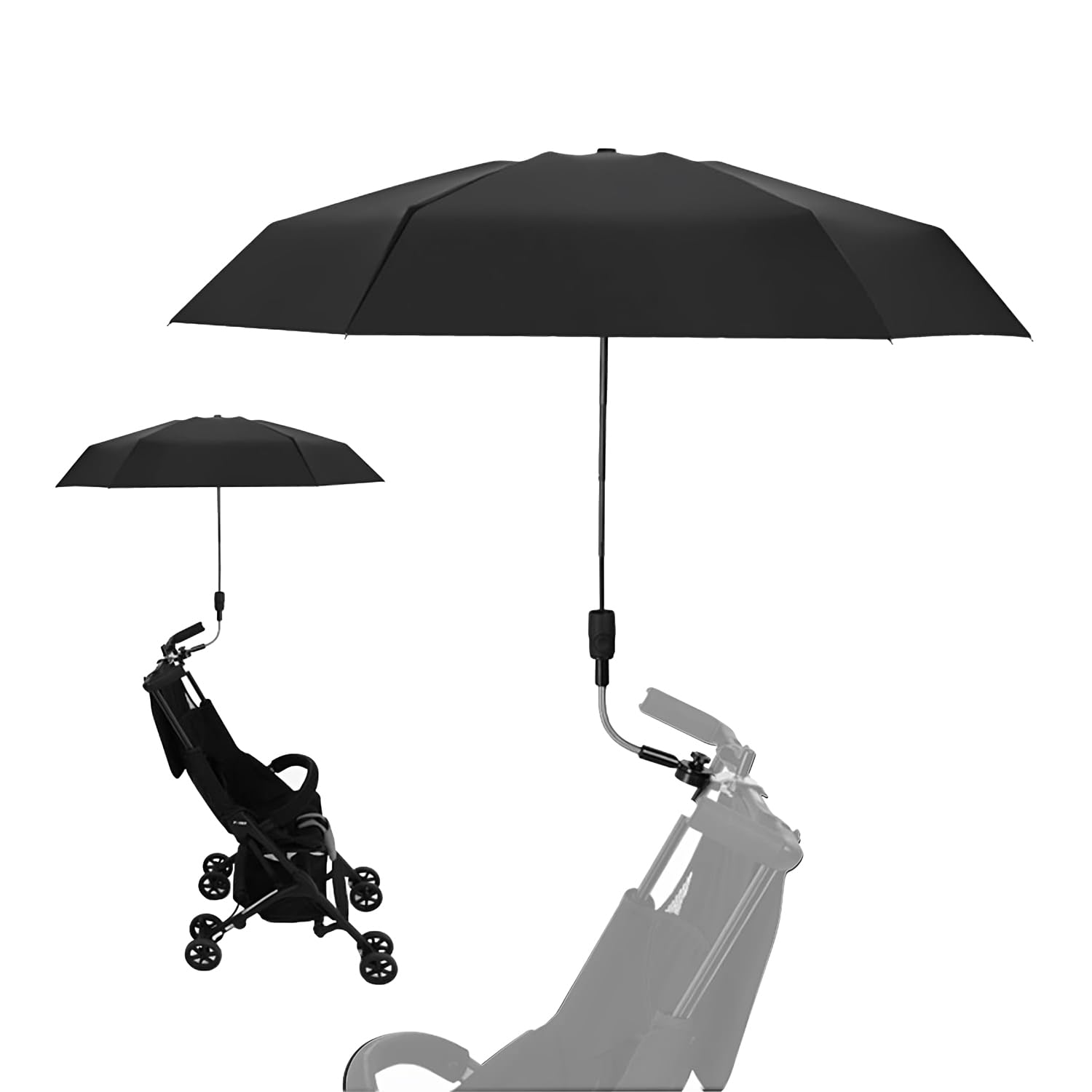 Homefantasy Sombrilla Carrito Bebe, Sombrilla Universal para Cochecito de Bebé, Protección UV 50 +/90 cm Sombrilla de Protección Solar de Diámetro para Bebés y Bebés con Mango de Paraguas - Negro