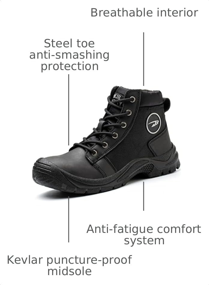 Image of NBUUNBU Steel Toe Work Boots for Men Safety Work Shoes Slip Resistant Abrasion Resistance Leather Insulated Indestructible Boots Breathable Construction Footwear