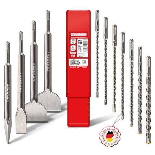 SCHWABENBACH® Coffret Foret SDS Plus Béton 11 pièces – 7 x Forets Béton SDS 6 –14 mm + 4 x Burins SDS Plus – Compatible mit Bosch, Hilti, Makita –...
