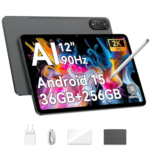 Blackview 12 inch Tablet Android 15 Gaming Tablet with Pen&Case, 36GB + 256GB (Up to 2TB), 2K 90Hz FHD+ IPS Display, 9000mAh/18W, 8MP + 16MP AI Camera, 5G WiFi, GPS- MEGA 2 WIFI, Gray Blackview 12 inch Tablet Android 15 Gaming Tablet with Pen&Case, 36GB + 256GB (Up to 2TB), 2K 90Hz FHD+ IPS Display, 9000mAh/18W, 8MP + 16MP AI Camera, 5G WiFi, GPS- MEGA 2 WIFI, Gray