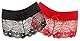 Orion Panty Set - ouvert Reizwäsche für Frauen im Set, Dessous-Höschen aus Spitze mit Öffnung im Schritt, Panty-Slip mit Stretch-Spitze, Schwarz/Rot, S/M
