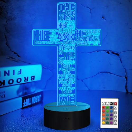Product Image of the FULLOSUN Jesus Cross 3D Night Light, Christ Optical Illusion Lights 16 Colors Change with Remote Control, The Lord Desk Lamps Room Home Decor Xmas Birthday Easter Gifts