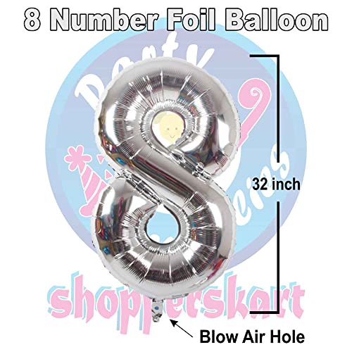Image of Silver 32 Inches 8 Numbers Shape Large Big Foil Helium Balloons For Party Decorations In Happy Birthday Anniversary Office Items Materials Set Pack, Pack Of 1