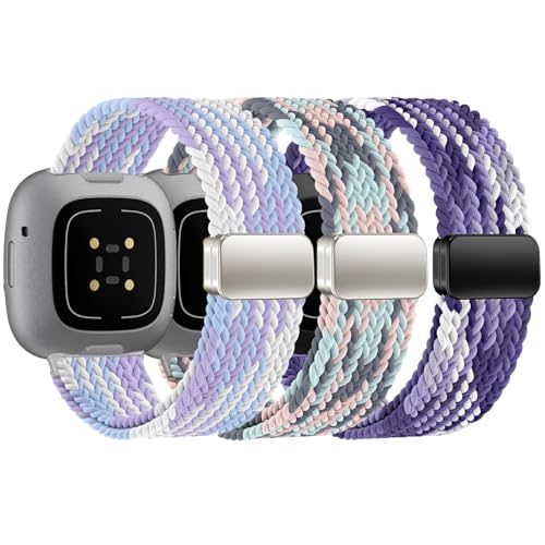 Image of HSWAI Magnetic Braided Compatible with Fitbit Versa 4 Bands for Women /Versa 3 /Sense /Sense 2 Bands, Soft Stretchy Sport Strap Woven Loop Elastic Nylon Wristbands Men