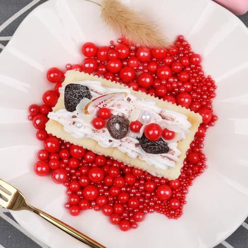Image of Red Sprinkles for Cake Decorating, 130g /4.6oz Edible Red Pearl Sprinkles Mix, Sugar Candy Pearls for Baking, Cookie Decorations and Cupcake Toppings, Wedding Party Valentines Christmas Supplies