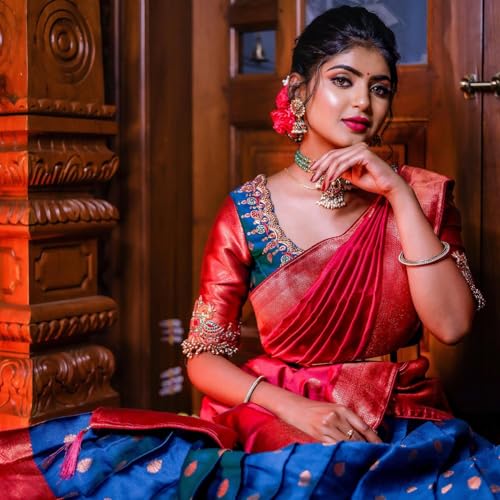 Image of ZITON Women's Indian Traditional Kanjivaram Silk Pure Weaving Lehenga Choli Along With Dupatta And Blouse Piece, Half Saree (Unstitched)